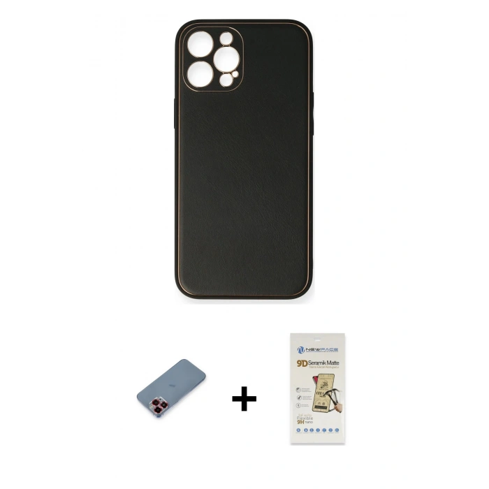 MARSİLYAN™- iPhone 12 Pro Max Kılıf Yadigar Klasik - Siyah Mat Seramik Nano Ekran Koruyucu + Metal Kamera Lens Koruma Cam - KI