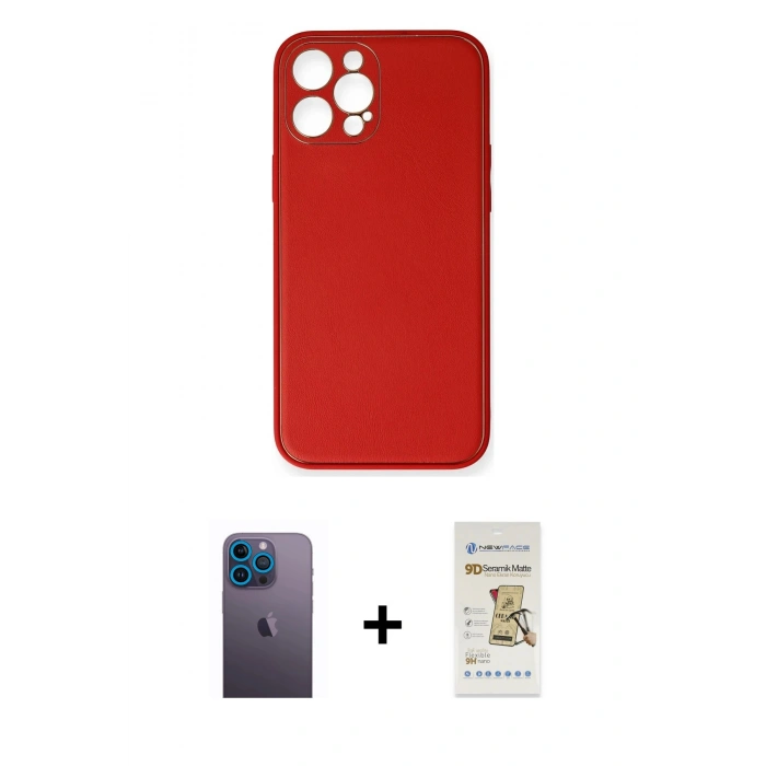 MARSİLYAN™- iPhone 12 Pro Max Kılıf Yadigar Klasik - Siyah Mat Seramik Nano Ekran Koruyucu + Neon Fosforlu Kamera Lens - MI