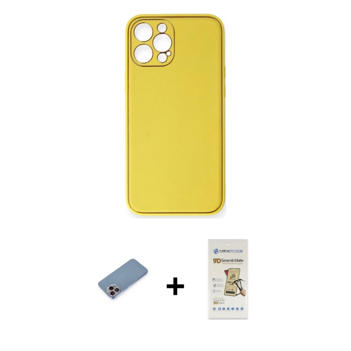 MARSİLYAN™- iPhone 12 Pro Max Kılıf Yadigar Klasik - Siyah Mat Seramik Nano Ekran Koruyucu + Shine Kamera Lens Koruma Cam - PE