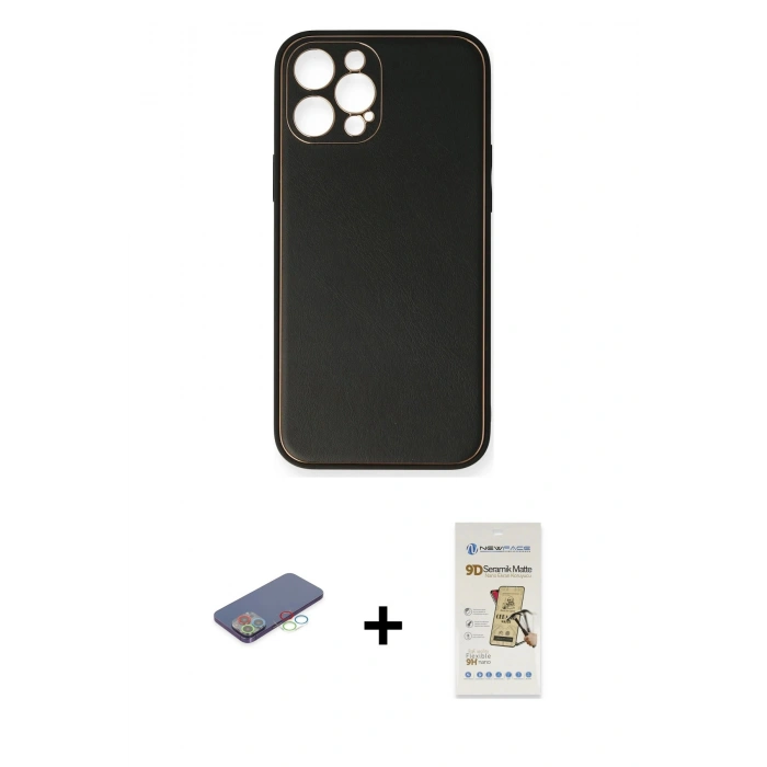 MARSİLYAN™- iPhone 12 Pro Max Kılıf Yadigar Klasik - Siyah Mat Seramik Nano Ekran Koruyucu + Renkli Kamera Lens Koruma Cam - MI