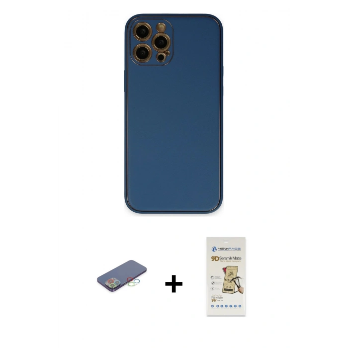 MARSİLYAN™- iPhone 12 Pro Max Kılıf Yadigar Klasik - Siyah Mat Seramik Nano Ekran Koruyucu + Renkli Kamera Lens Koruma Cam - MI