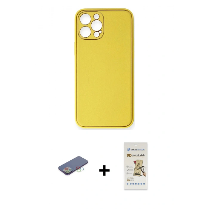 MARSİLYAN™- iPhone 12 Pro Max Kılıf Yadigar Klasik - Siyah Mat Seramik Nano Ekran Koruyucu + Renkli Kamera Lens Koruma Cam - MI