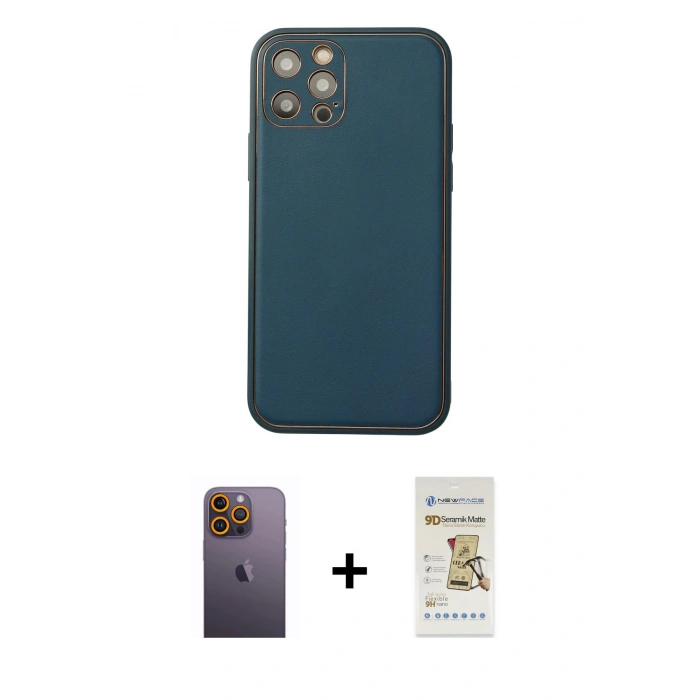 MARSİLYAN™- iPhone 12 Pro Max Kılıf Yadigar Klasik - Siyah Mat Seramik Nano Ekran Koruyucu + Neon Fosforlu Kamera Lens - SI