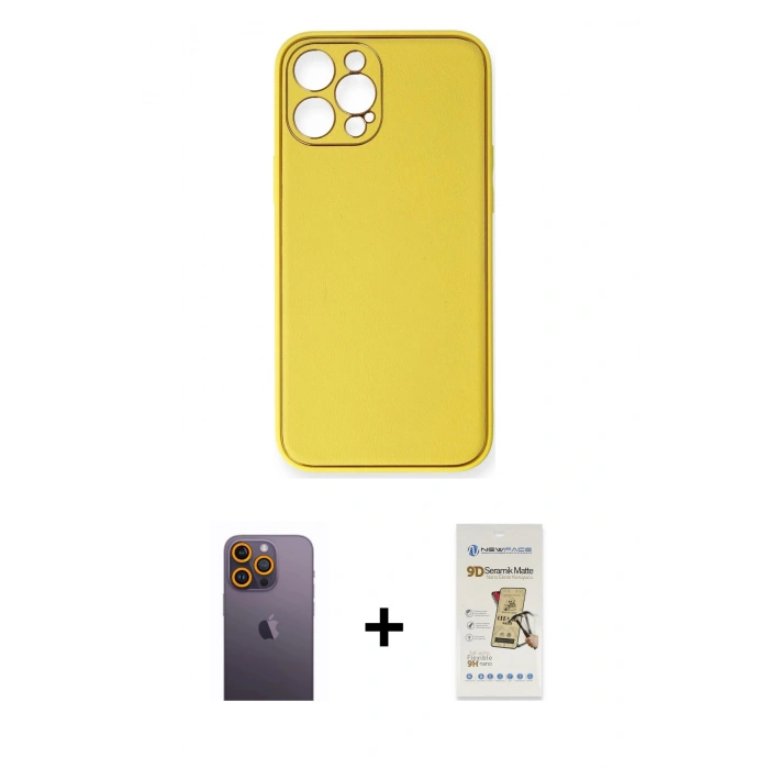 MARSİLYAN™- iPhone 12 Pro Max Kılıf Yadigar Klasik - Siyah Mat Seramik Nano Ekran Koruyucu + Neon Fosforlu Kamera Lens - SI