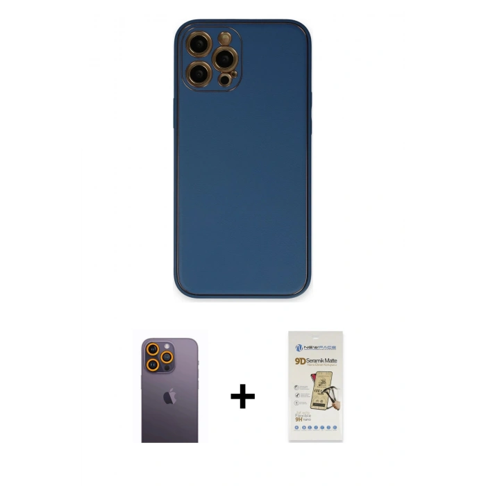 MARSİLYAN™- iPhone 12 Pro Max Kılıf Yadigar Klasik - Siyah Mat Seramik Nano Ekran Koruyucu + Neon Fosforlu Kamera Lens - SI