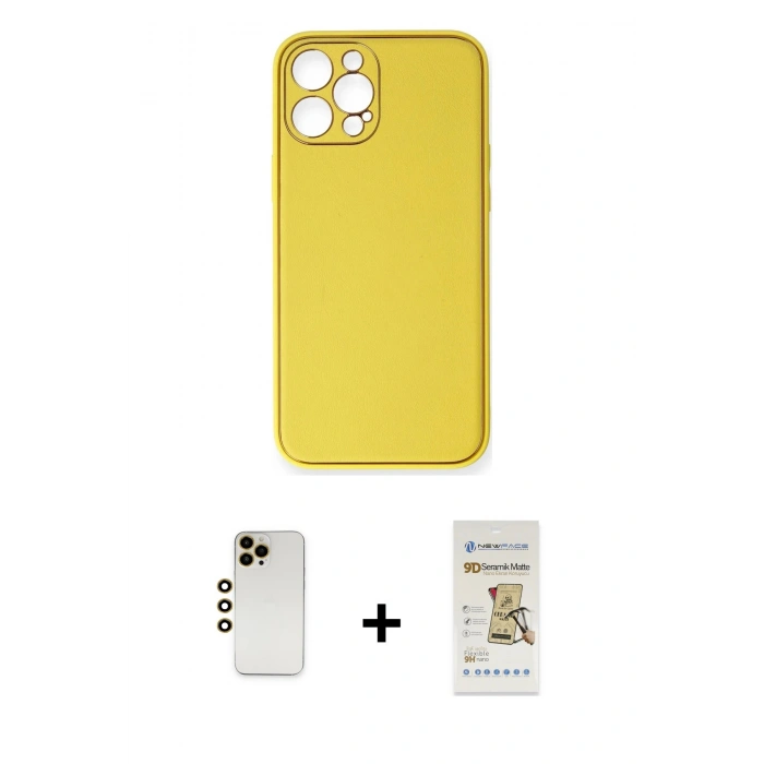 MARSİLYAN™- iPhone 12 Pro Max Kılıf Yadigar Klasik - Siyah Mat Seramik Nano Ekran Koruyucu + Shine Kamera Lens - GD