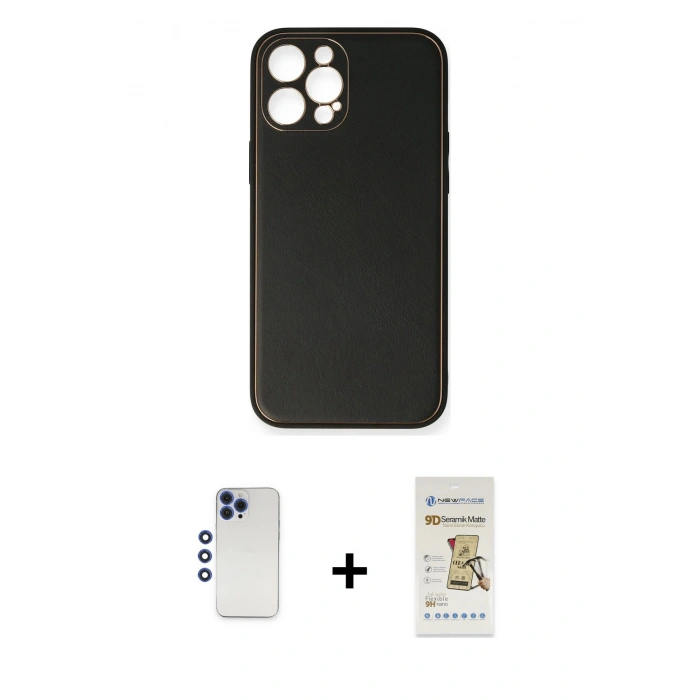 MARSİLYAN™- iPhone 12 Pro Max Kılıf Yadigar Klasik - Siyah Mat Seramik Nano Ekran Koruyucu + Shine Kamera Lens - LT