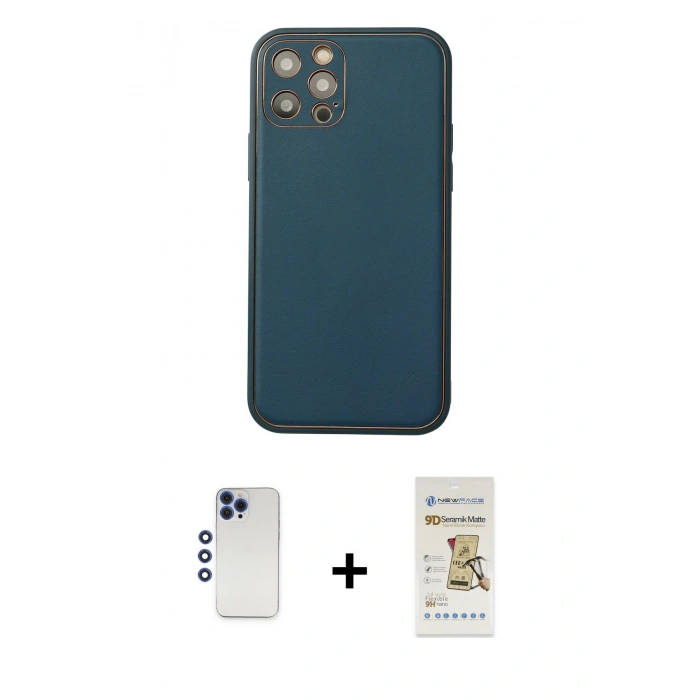 MARSİLYAN™- iPhone 12 Pro Max Kılıf Yadigar Klasik - Siyah Mat Seramik Nano Ekran Koruyucu + Shine Kamera Lens - LT