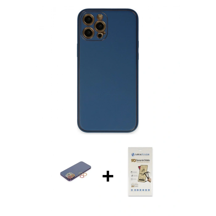 MARSİLYAN™- iPhone 12 Pro Max Kılıf Yadigar Klasik - Siyah Mat Seramik Nano Ekran Koruyucu + Renkli Kamera Lens Koruma Cam - TU