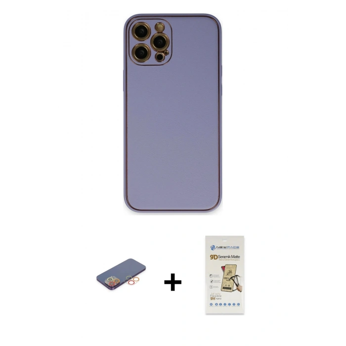 MARSİLYAN™- iPhone 12 Pro Max Kılıf Yadigar Klasik - Siyah Mat Seramik Nano Ekran Koruyucu + Renkli Kamera Lens Koruma Cam - TU