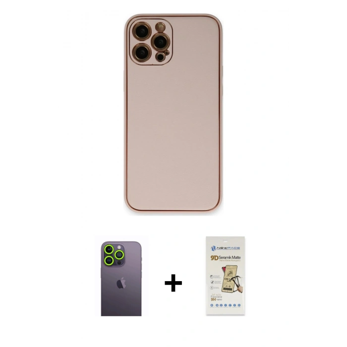MARSİLYAN™- iPhone 12 Pro Max Kılıf Yadigar Klasik - Siyah Mat Seramik Nano Ekran Koruyucu + Neon Fosforlu Kamera Lens - YL