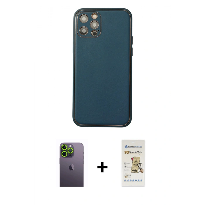 MARSİLYAN™- iPhone 12 Pro Max Kılıf Yadigar Klasik - Siyah Mat Seramik Nano Ekran Koruyucu + Neon Fosforlu Kamera Lens - YL