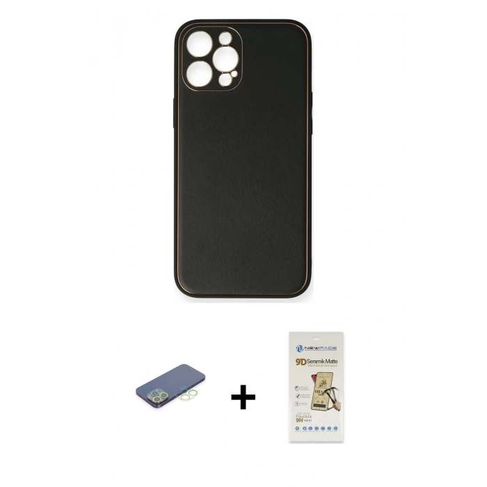 MARSİLYAN™- iPhone 12 Pro Max Kılıf Yadigar Klasik - Siyah Mat Seramik Nano Ekran Koruyucu + Yeşil Renkli Kamera Lens Koruma Cam