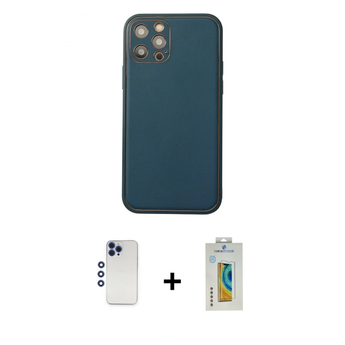 MARSİLYAN™- iPhone 12 Pro Max Kılıf Yadigar Klasik - Siyah Polymer Nano Ekran Koruyucu + Shine Kamera Lens - LT