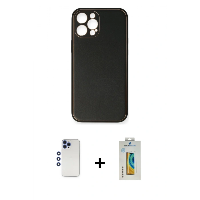 MARSİLYAN™- iPhone 12 Pro Max Kılıf Yadigar Klasik - Siyah Polymer Nano Ekran Koruyucu + Shine Kamera Lens - LT