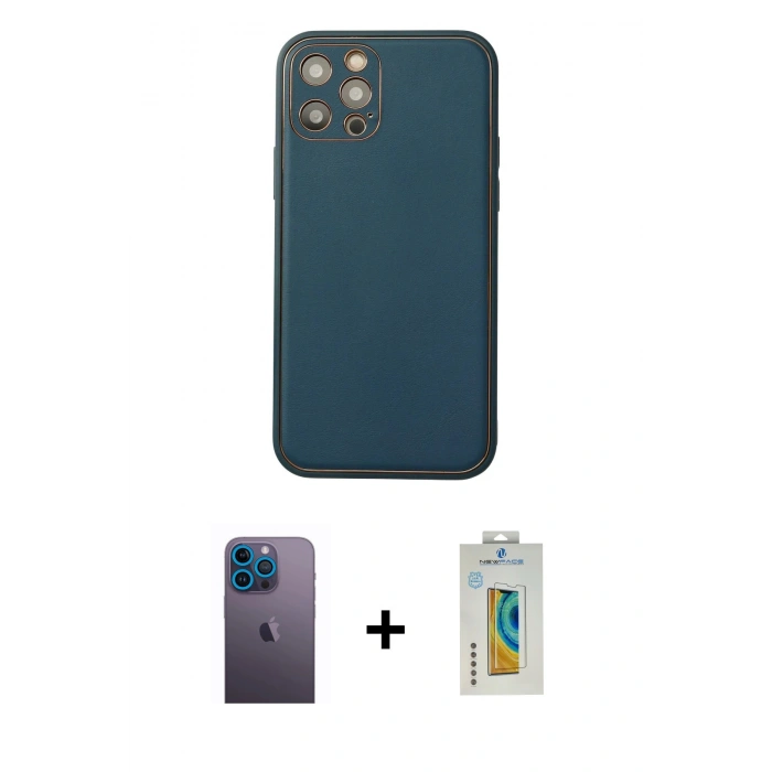 MARSİLYAN™- iPhone 12 Pro Max Kılıf Yadigar Klasik - Siyah Polymer Nano Ekran Koruyucu + Neon Fosforlu Kamera Lens - MI