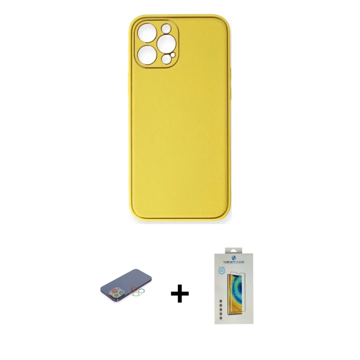 MARSİLYAN™- iPhone 12 Pro Max Kılıf Yadigar Klasik - Siyah Polymer Nano Ekran Koruyucu + Mavi Renkli Kamera Lens Koruma Cam