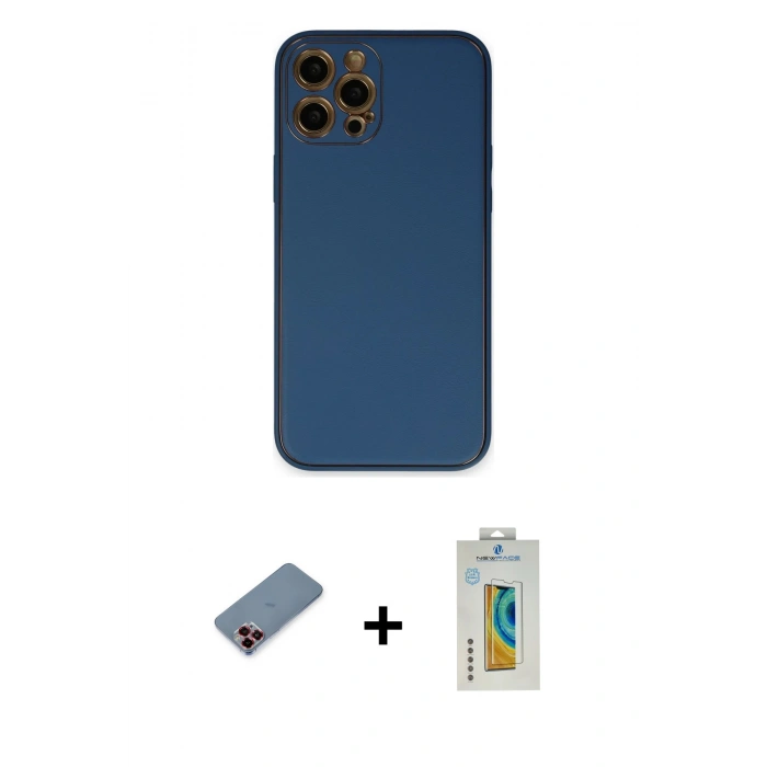 MARSİLYAN™- iPhone 12 Pro Max Kılıf Yadigar Klasik - Siyah Polymer Nano Ekran Koruyucu + Metal Kamera Lens Koruma Cam - KI