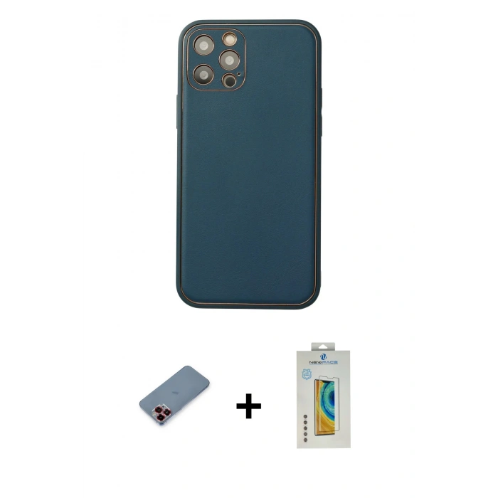 MARSİLYAN™- iPhone 12 Pro Max Kılıf Yadigar Klasik - Siyah Polymer Nano Ekran Koruyucu + Metal Kamera Lens Koruma Cam - KI