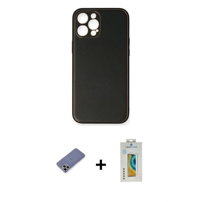 MARSİLYAN™- iPhone 12 Pro Max Kılıf Yadigar Klasik - Siyah Polymer Nano Ekran Koruyucu + Metal Kamera Lens Koruma Cam - GD