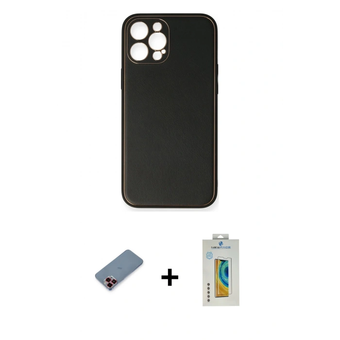 MARSİLYAN™- iPhone 12 Pro Max Kılıf Yadigar Klasik - Siyah Polymer Nano Ekran Koruyucu + Metal Kamera Lens Koruma Cam - KI
