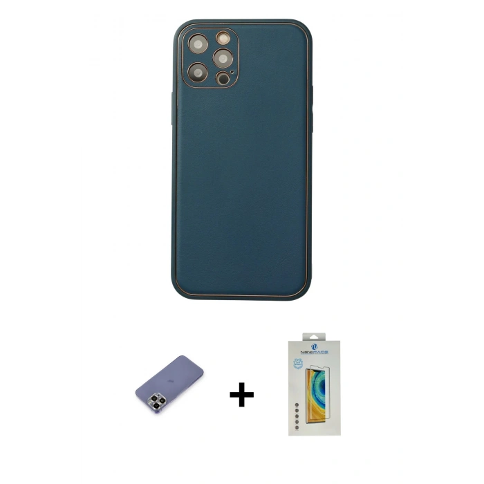 MARSİLYAN™- iPhone 12 Pro Max Kılıf Yadigar Klasik - Siyah Polymer Nano Ekran Koruyucu + Metal Kamera Lens Koruma Cam - GD