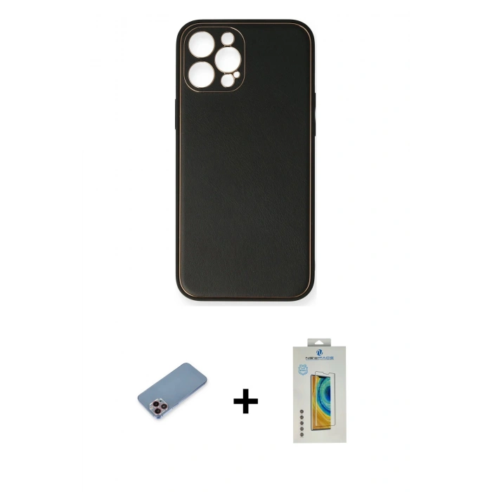 MARSİLYAN™- iPhone 12 Pro Max Kılıf Yadigar Klasik - Siyah Polymer Nano Ekran Koruyucu + Shine Kamera Lens Koruma Cam - PE