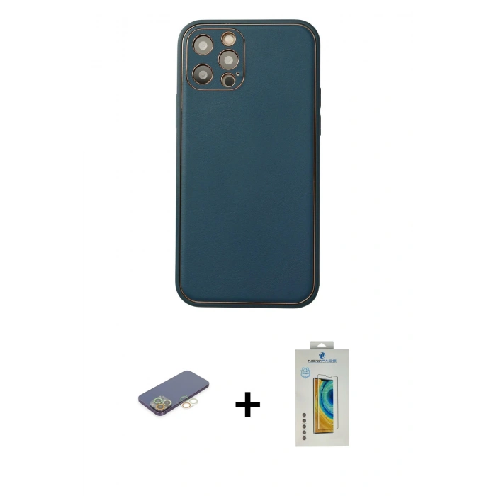 MARSİLYAN™- iPhone 12 Pro Max Kılıf Yadigar Klasik - Siyah Polymer Nano Ekran Koruyucu + Renkli Kamera Lens Koruma Cam - SI