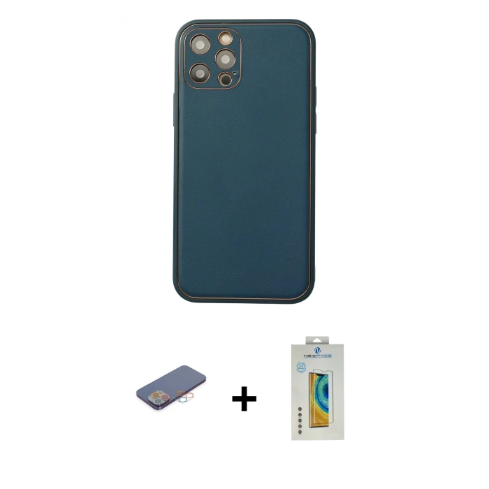 MARSİLYAN™- iPhone 12 Pro Max Kılıf Yadigar Klasik - Siyah Polymer Nano Ekran Koruyucu + Renkli Kamera Lens Koruma Cam - PE
