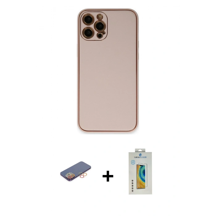MARSİLYAN™- iPhone 12 Pro Max Kılıf Yadigar Klasik - Siyah Polymer Nano Ekran Koruyucu + Renkli Kamera Lens Koruma Cam - TU