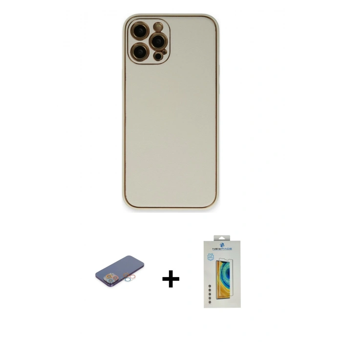 MARSİLYAN™- iPhone 12 Pro Max Kılıf Yadigar Klasik - Siyah Polymer Nano Ekran Koruyucu + Renkli Kamera Lens Koruma Cam - PE