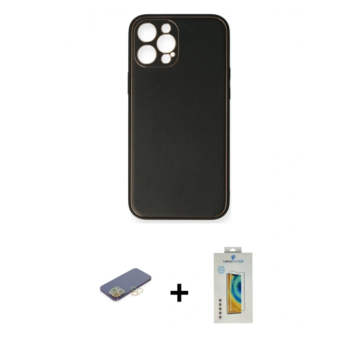 MARSİLYAN™- iPhone 12 Pro Max Kılıf Yadigar Klasik - Siyah Polymer Nano Ekran Koruyucu + Renkli Kamera Lens Koruma Cam - SI