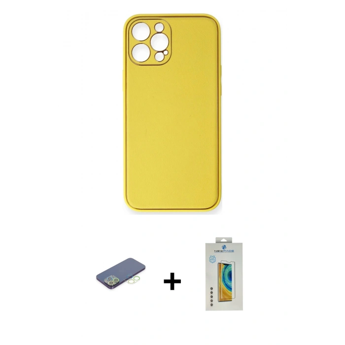 MARSİLYAN™- iPhone 12 Pro Max Kılıf Yadigar Klasik - Siyah Polymer Nano Ekran Koruyucu + Renkli Kamera Lens Koruma Cam - YL