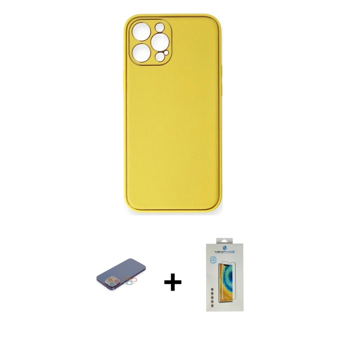 MARSİLYAN™- iPhone 12 Pro Max Kılıf Yadigar Klasik - Siyah Polymer Nano Ekran Koruyucu + Renkli Kamera Lens Koruma Cam - PE