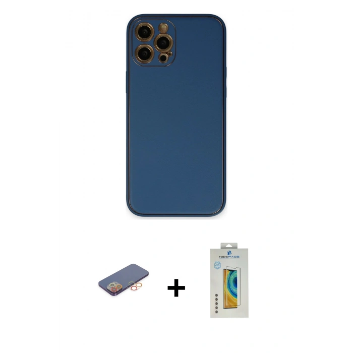 MARSİLYAN™- iPhone 12 Pro Max Kılıf Yadigar Klasik - Siyah Polymer Nano Ekran Koruyucu + Renkli Kamera Lens Koruma Cam - TU