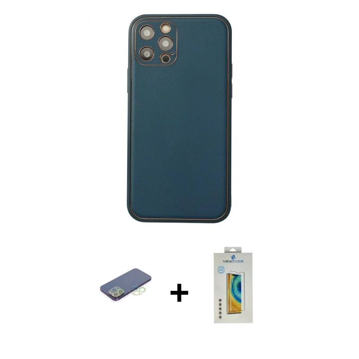 MARSİLYAN™- iPhone 12 Pro Max Kılıf Yadigar Klasik - Siyah Polymer Nano Ekran Koruyucu + Renkli Kamera Lens Koruma Cam - YL