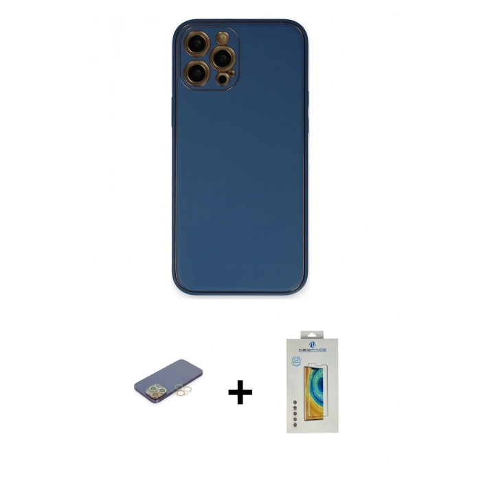 MARSİLYAN™- iPhone 12 Pro Max Kılıf Yadigar Klasik - Siyah Polymer Nano Ekran Koruyucu + Renkli Kamera Lens Koruma Cam - SI