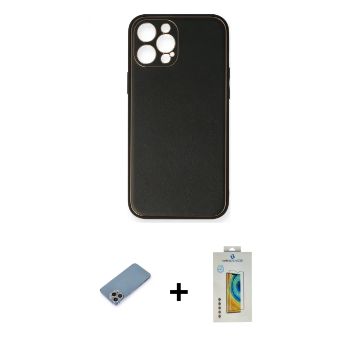 MARSİLYAN™- iPhone 12 Pro Max Kılıf Yadigar Klasik - Siyah Polymer Nano Ekran Koruyucu + Shine Kamera Lens Koruma Cam - GI