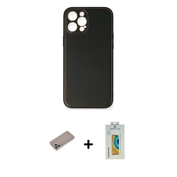 MARSİLYAN™- iPhone 12 Pro Max Kılıf Yadigar Klasik - Siyah Polymer Nano Ekran Koruyucu + Shine Kamera Lens Koruma Cam - SABE
