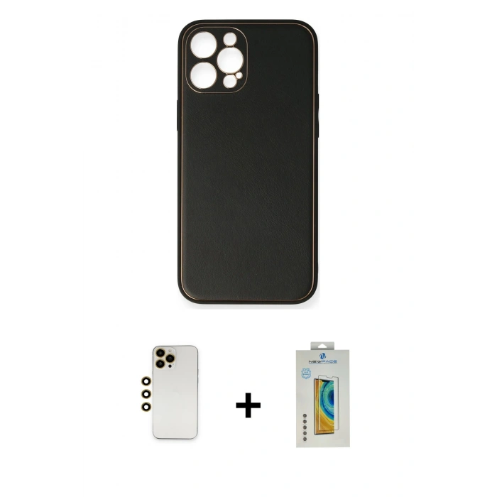 MARSİLYAN™- iPhone 12 Pro Max Kılıf Yadigar Klasik - Siyah Polymer Nano Ekran Koruyucu + Shine Kamera Lens - GD