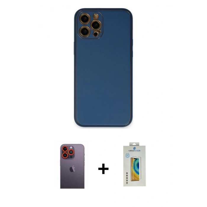 MARSİLYAN™- iPhone 12 Pro Max Kılıf Yadigar Klasik - Siyah Polymer Nano Ekran Koruyucu + Turuncu Neon Fosforlu Kamera Lens