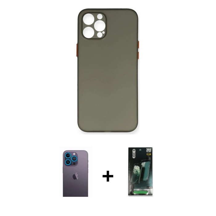 MARSİLYAN™- iPhone 12 Pro Max Kılıf Yadigar Yansıma Serisi - Şeffaf 360 Full Body Arka Koruyucu + Mavi Neon Fosforlu Kamera Lens