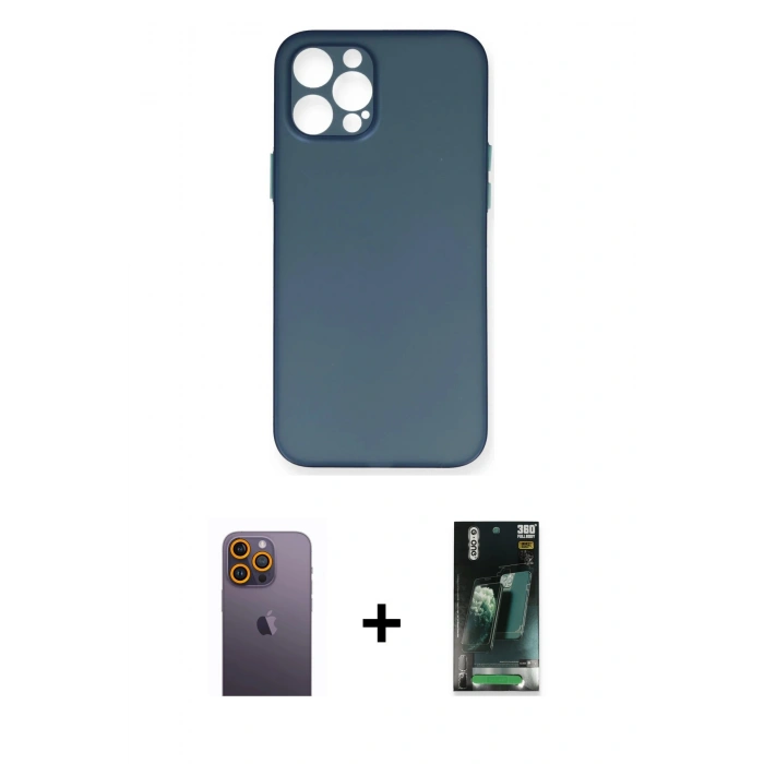 MARSİLYAN™- iPhone 12 Pro Max Kılıf Yadigar Yansıma Serisi - Şeffaf 360 Full Body Arka Koruyucu + Sarı Neon Fosforlu Kamera Lens