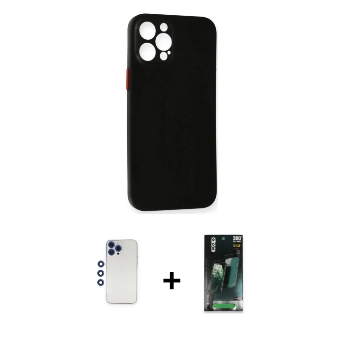 MARSİLYAN™- iPhone 12 Pro Max Kılıf Yadigar Yansıma Serisi - Şeffaf 360 Full Body Arka Koruyucu + Shine Kamera Lens - LT