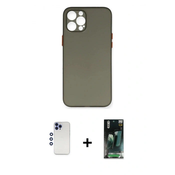 MARSİLYAN™- iPhone 12 Pro Max Kılıf Yadigar Yansıma Serisi - Şeffaf 360 Full Body Arka Koruyucu + Shine Kamera Lens - LT