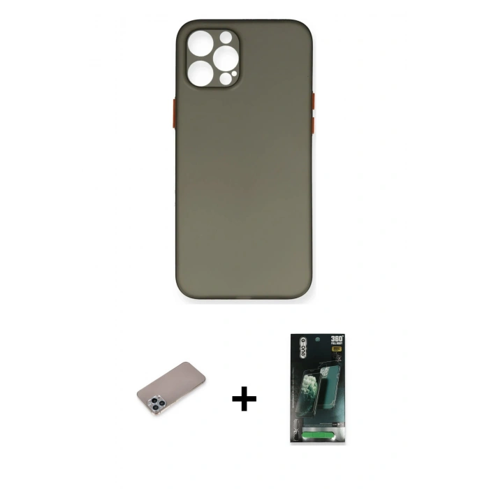 MARSİLYAN™- iPhone 12 Pro Max Kılıf Yadigar Yansıma Serisi - Şeffaf 360 Full Body Arka Koruyucu + Sierra Blue Shine Kamera Lens Koruma Cam