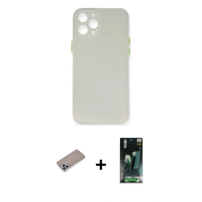 MARSİLYAN™- iPhone 12 Pro Max Kılıf Yadigar Yansıma Serisi - Şeffaf 360 Full Body Arka Koruyucu + Sierra Blue Shine Kamera Lens Koruma Cam
