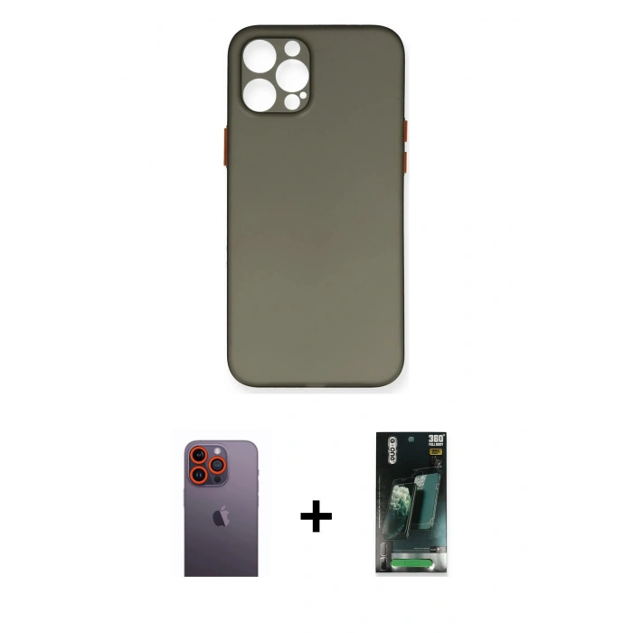 MARSİLYAN™- iPhone 12 Pro Max Kılıf Yadigar Yansıma Serisi - Şeffaf 360 Full Body Arka Koruyucu + Turuncu Neon Fosforlu Kamera Lens