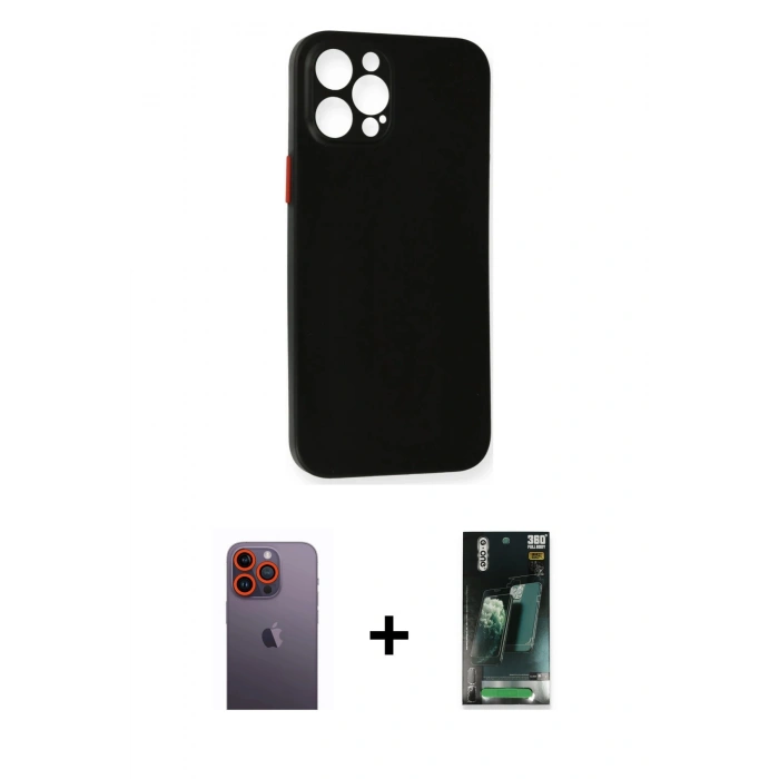 MARSİLYAN™- iPhone 12 Pro Max Kılıf Yadigar Yansıma Serisi - Şeffaf 360 Full Body Arka Koruyucu + Turuncu Neon Fosforlu Kamera Lens