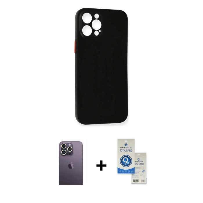 MARSİLYAN™- iPhone 12 Pro Max Kılıf Yadigar Yansıma Serisi - Şeffaf Royal Nano Ekran Koruyucu + Neon Fosforlu Kamera Lens - BZ